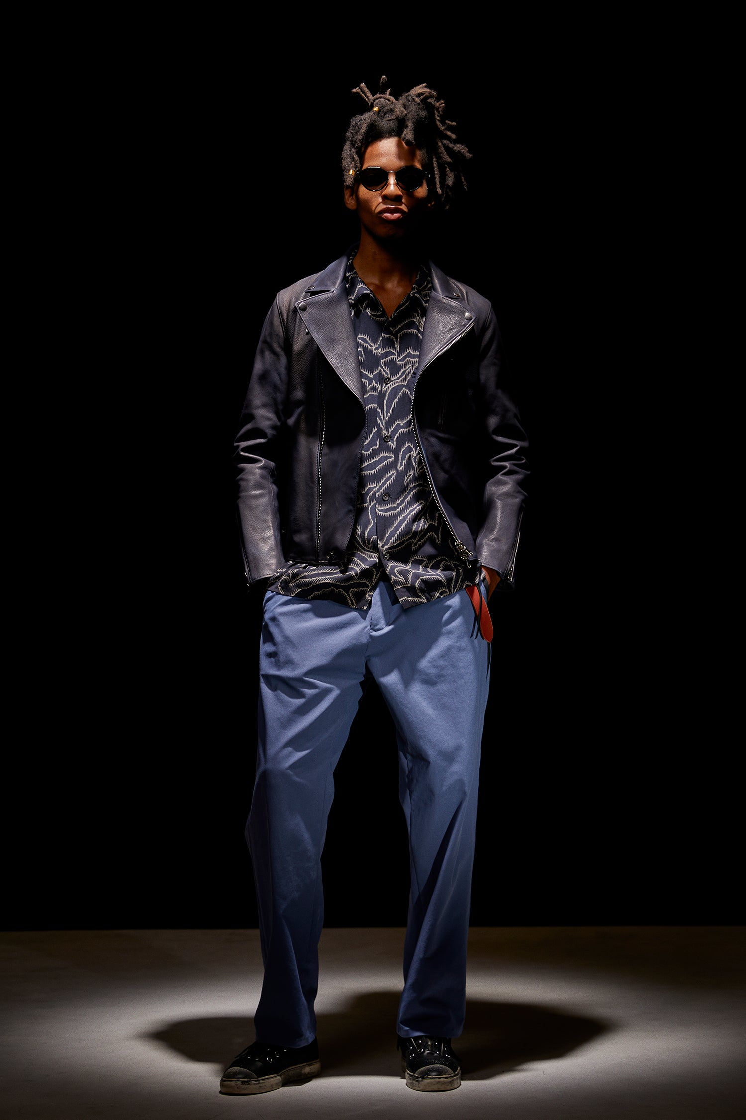 Load image into Gallery viewer, Spun Poly Stretch Tweel Pistol Pants - BLUE x GRAY