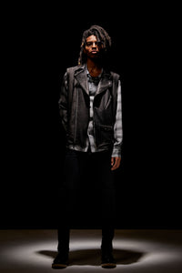 Load image into Gallery viewer, Rayon Tweed Ombre Check L/S Open Collar Shirt - BLACK