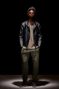 Load image into Gallery viewer, Poly-Rayon Stretch Dobby Track Tapered Pants - YELLOW x NAVY