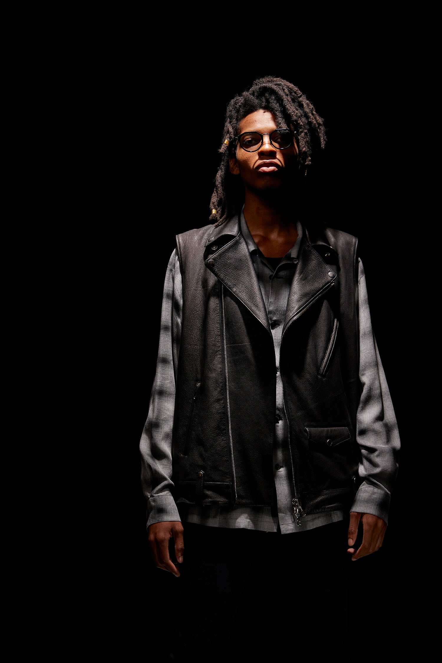 Load image into Gallery viewer, Rayon Tweed Ombre Check L/S Open Collar Shirt - BLACK