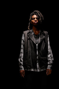 Load image into Gallery viewer, Rayon Tweed Ombre Check L/S Open Collar Shirt - BLACK