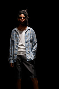 Load image into Gallery viewer, Rayon Tweed Ombre Check L/S Open Collar Shirt - BLUE
