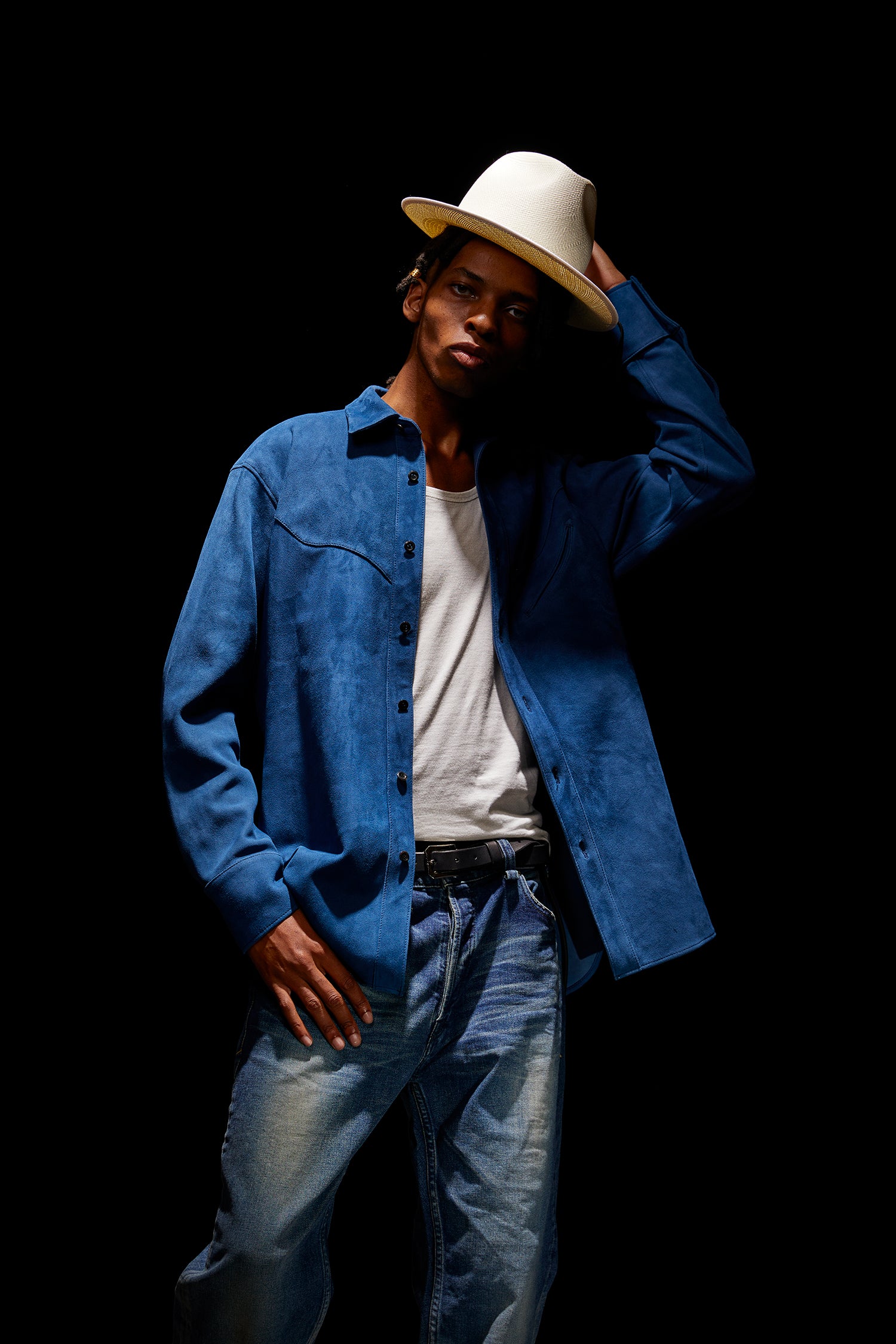 Load image into Gallery viewer, Sheepskin Suede EDDIE Western Shirt - BLUE