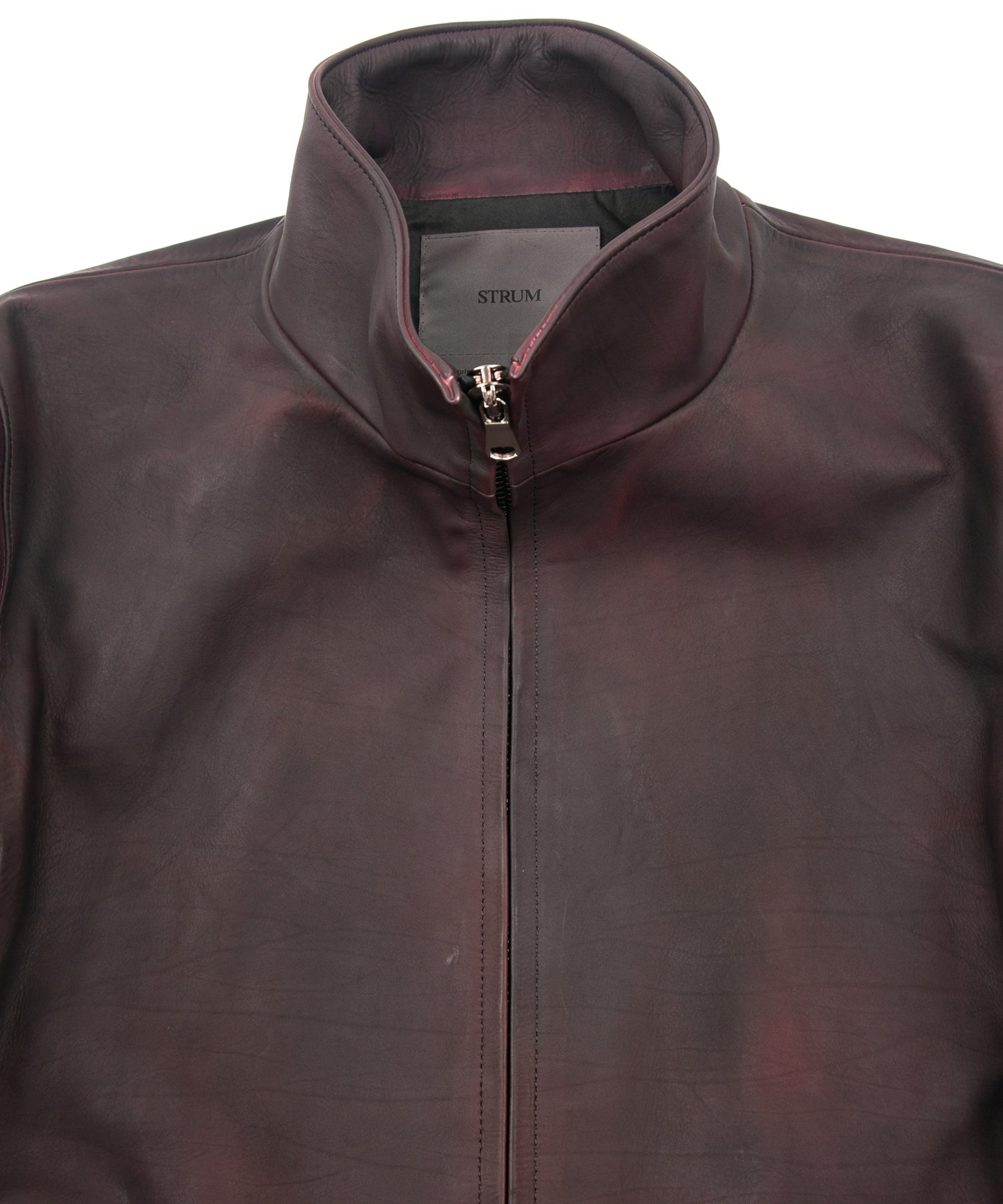 Load image into Gallery viewer, JapaneseWhite × Vegetable Tanned Calfskin Burning Dyed NINA High-neck Blouson - CRIMSON RED
