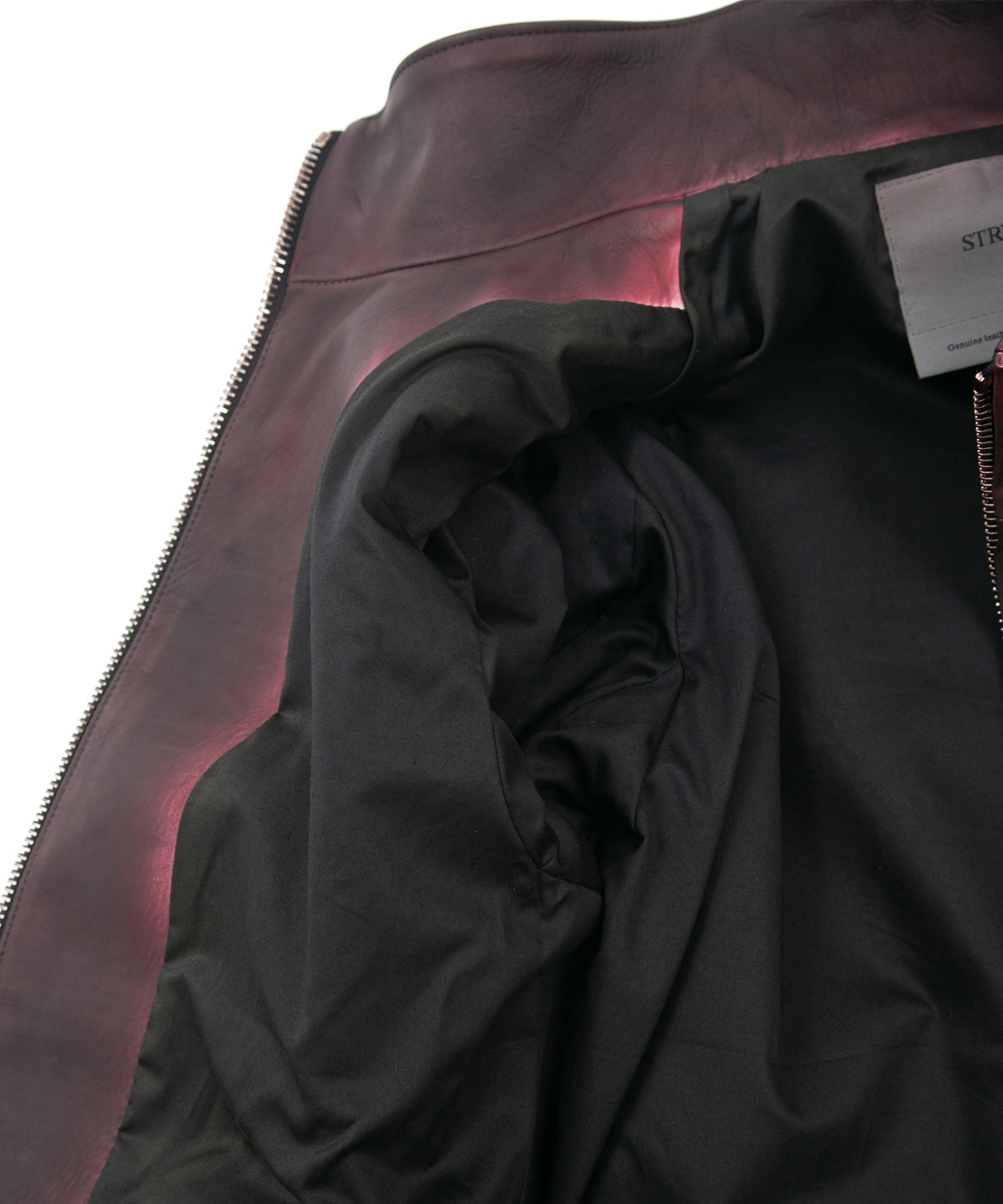 Load image into Gallery viewer, JapaneseWhite × Vegetable Tanned Calfskin Burning Dyed NINA High-neck Blouson - CRIMSON RED