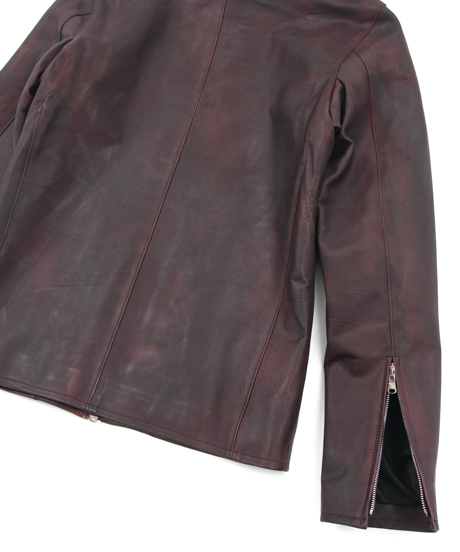 Load image into Gallery viewer, JapaneseWhite × Vegetable Tanned Calfskin Burning Dyed NINA High-neck Blouson - CRIMSON RED