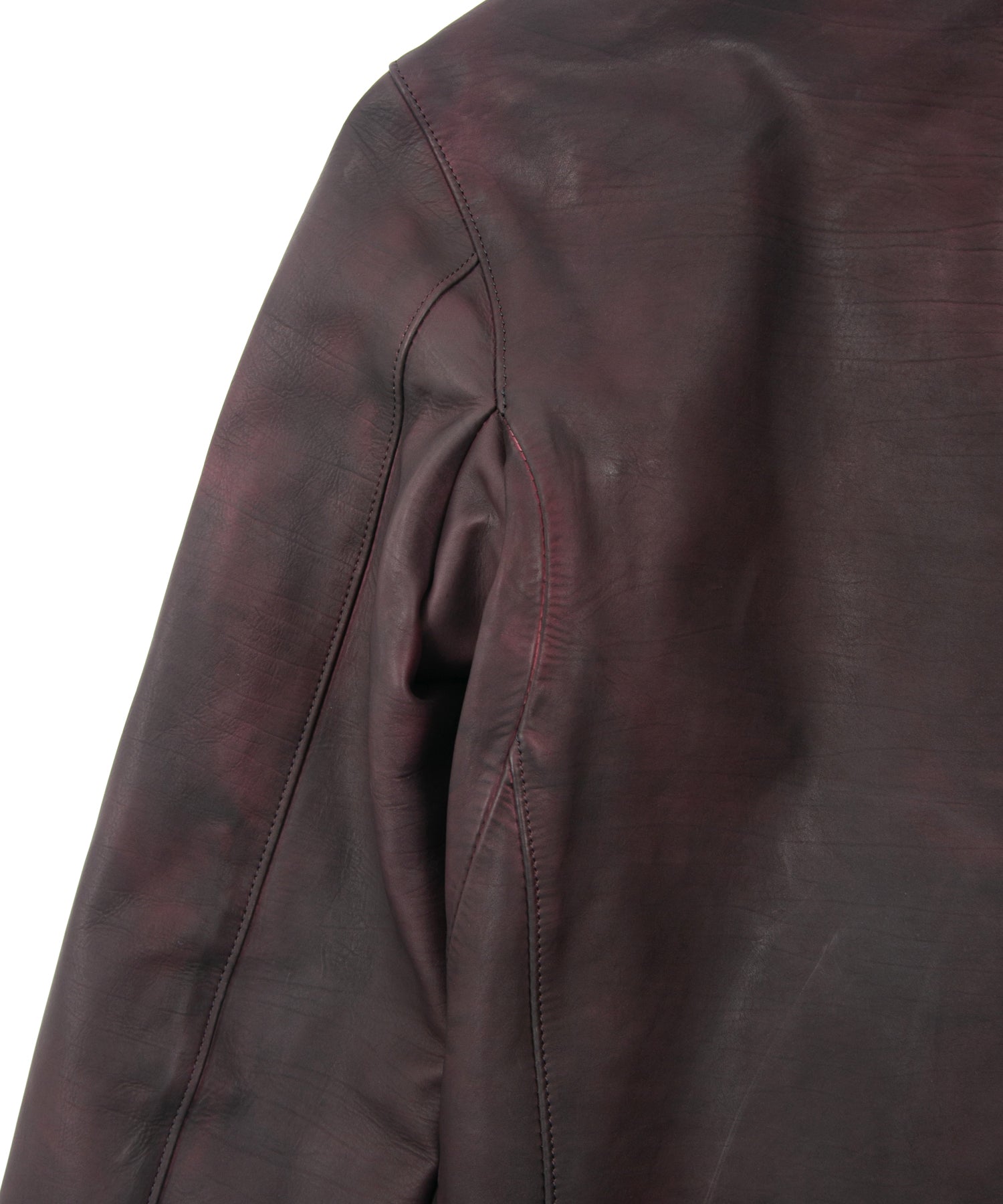Load image into Gallery viewer, JapaneseWhite × Vegetable Tanned Calfskin Burning Dyed NINA High-neck Blouson - CRIMSON RED