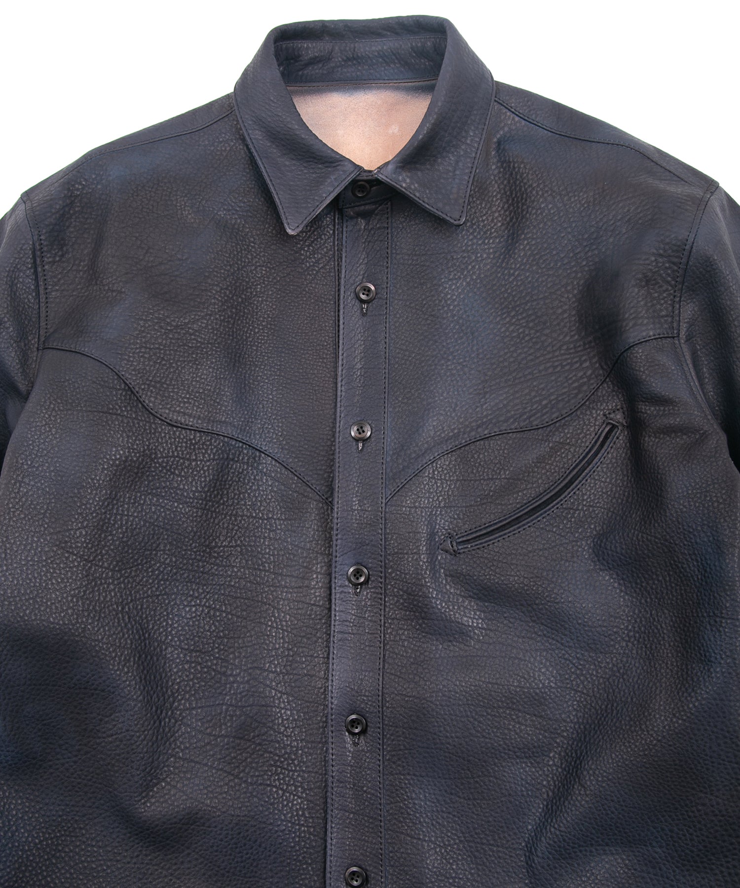 Load image into Gallery viewer, White tanned and vegetable tanned calfskin Burning dyed - Product Burning Dyed EDDIE Western Shirt - JEAN BLACK