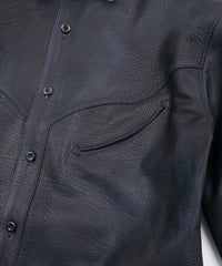 Load image into Gallery viewer, White tanned and vegetable tanned calfskin Burning dyed - Product Burning Dyed EDDIE Western Shirt - JEAN BLACK