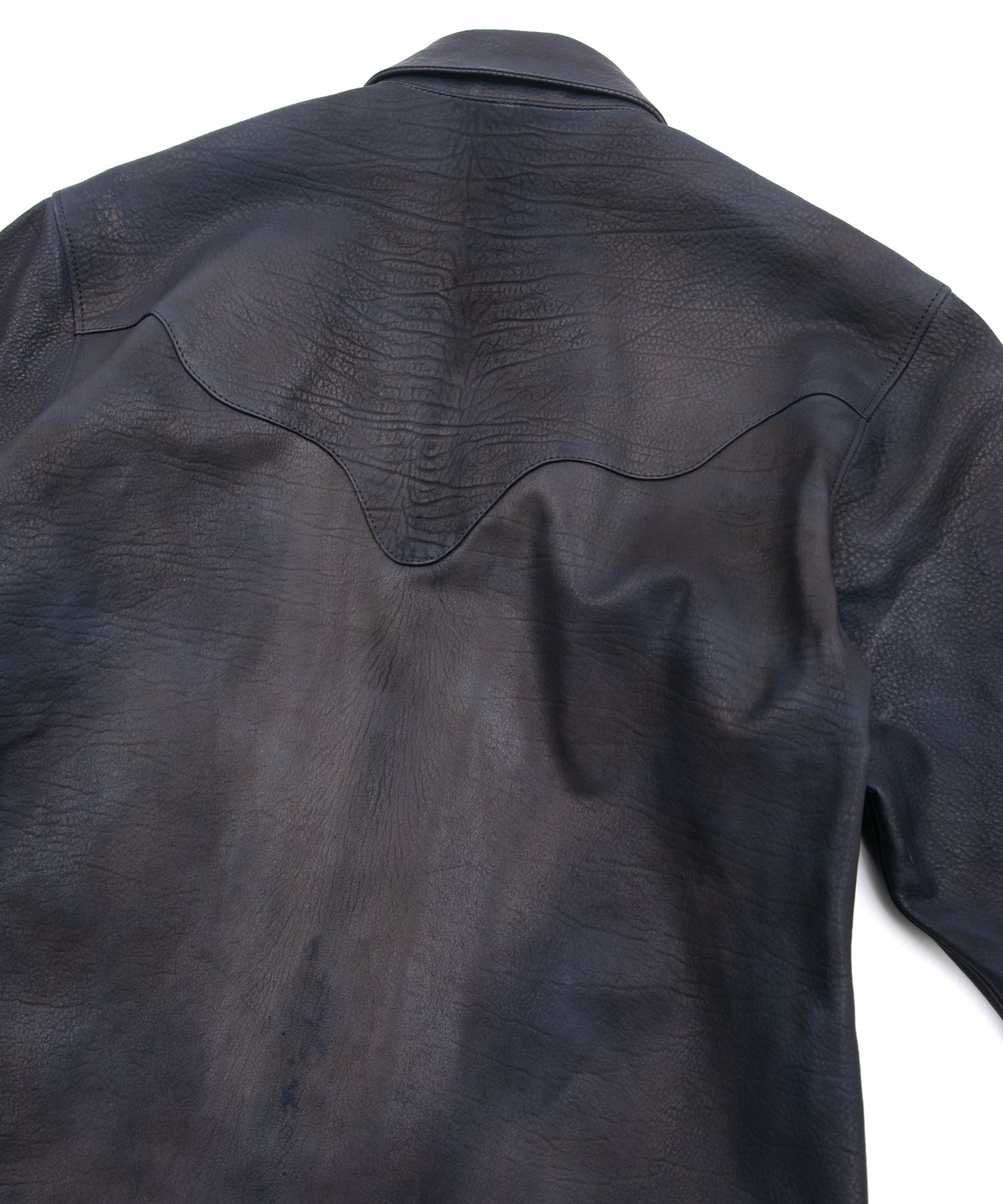 Load image into Gallery viewer, White tanned and vegetable tanned calfskin Burning dyed - Product Burning Dyed EDDIE Western Shirt - JEAN BLACK