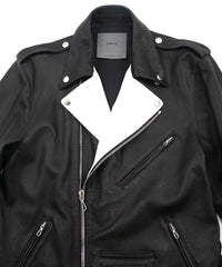 Load image into Gallery viewer, White tanned and black dyed deerskin 2 tone JOEY double rider jacket - BLACK × WHITE
