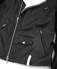 Load image into Gallery viewer, White tanned and black dyed deerskin 2 tone JOEY double rider jacket - BLACK × WHITE
