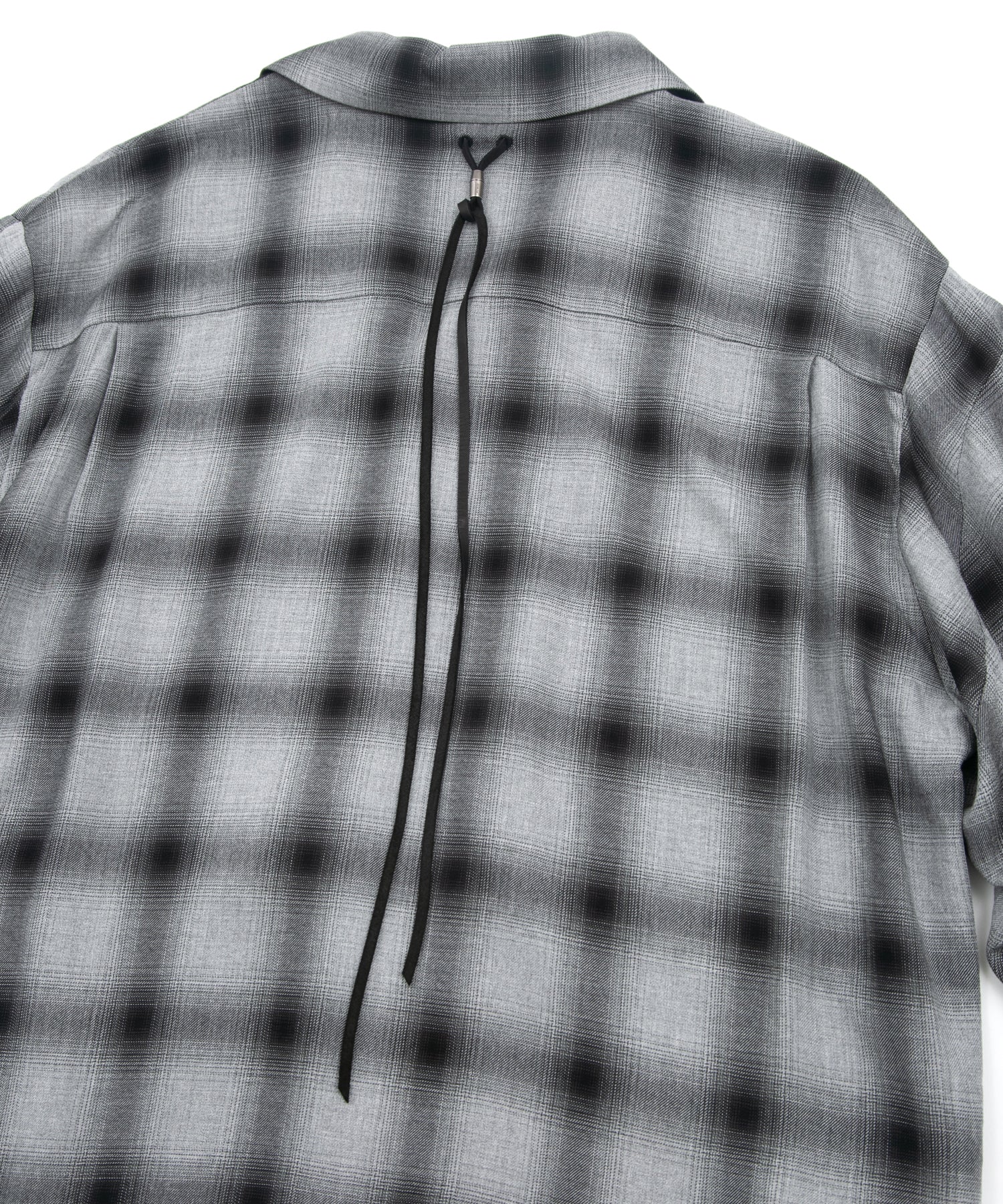 Load image into Gallery viewer, Rayon Tweed Ombre Check L/S Open Collar Shirt - BLACK