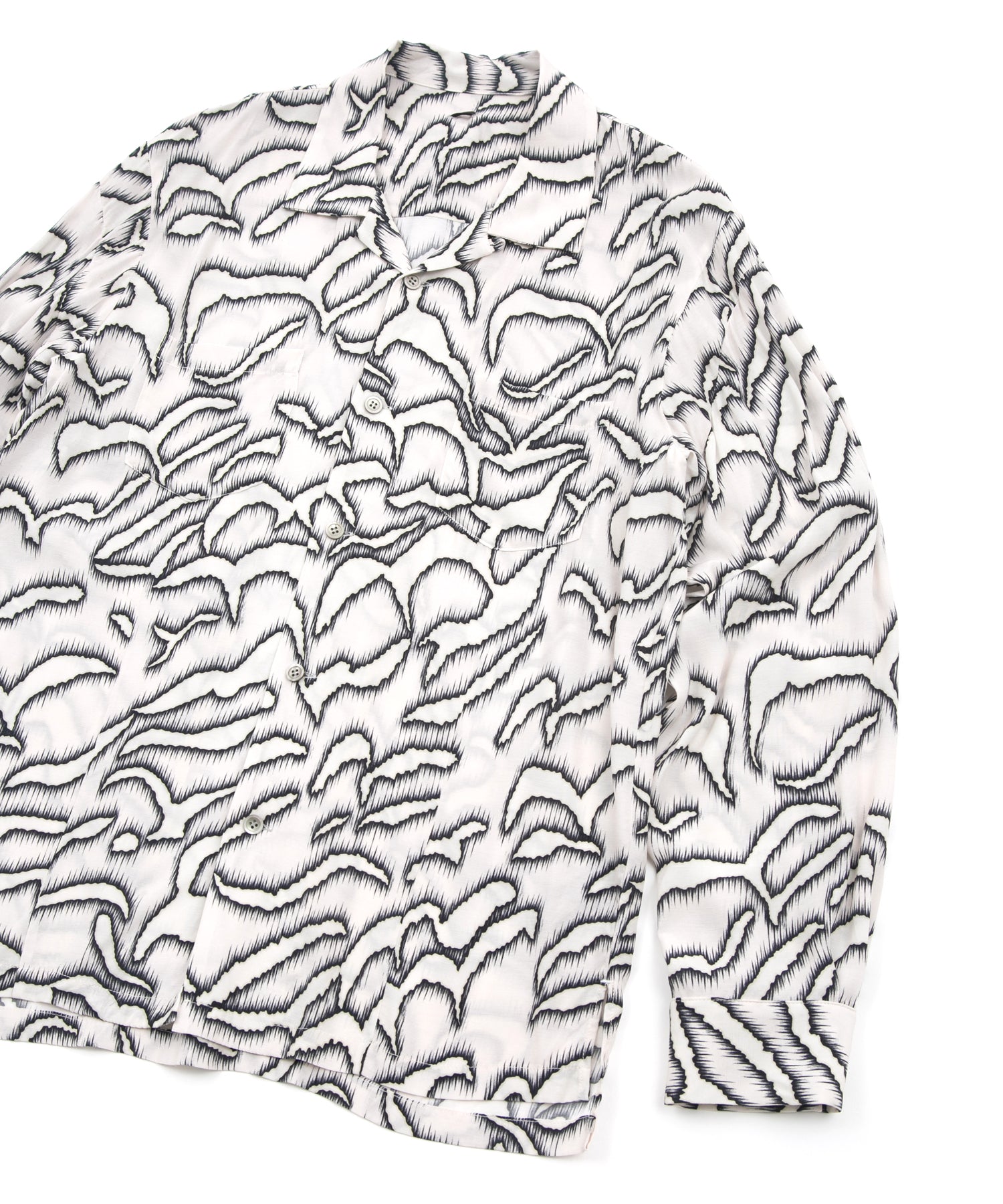 Load image into Gallery viewer, Cupra rayon print L/S open collar shirt - WHITE