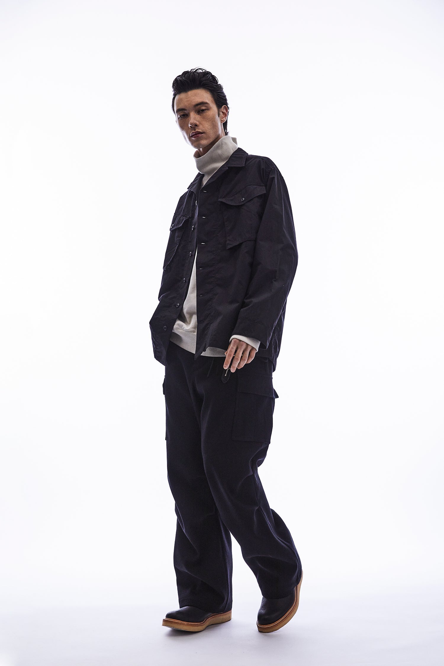 Load image into Gallery viewer, Washer Dyed Cotton & Nylon Weather Cloth Military Shirts Blouson - BLACK