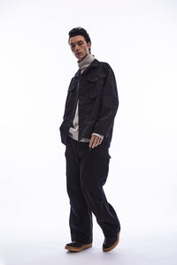 Load image into Gallery viewer, Washer Dyed Cotton & Nylon Weather Cloth Military Shirts Blouson - BLACK