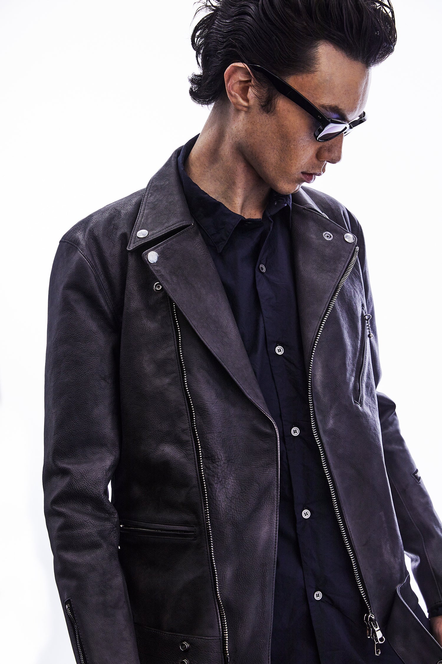 Load image into Gallery viewer, Japan Vegetable Full tanning Calf skin Garment Burning Dyed "SPEEDER" Double Riders - STEEL BLACK