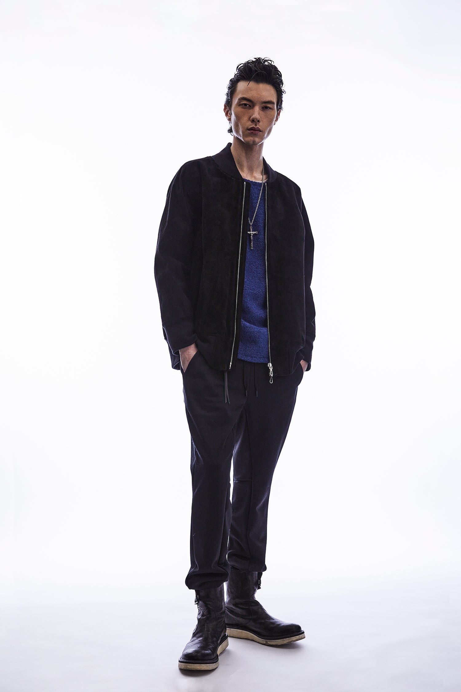 Load image into Gallery viewer, Suede Horse hide "CRANK" Blouson - BLACK
