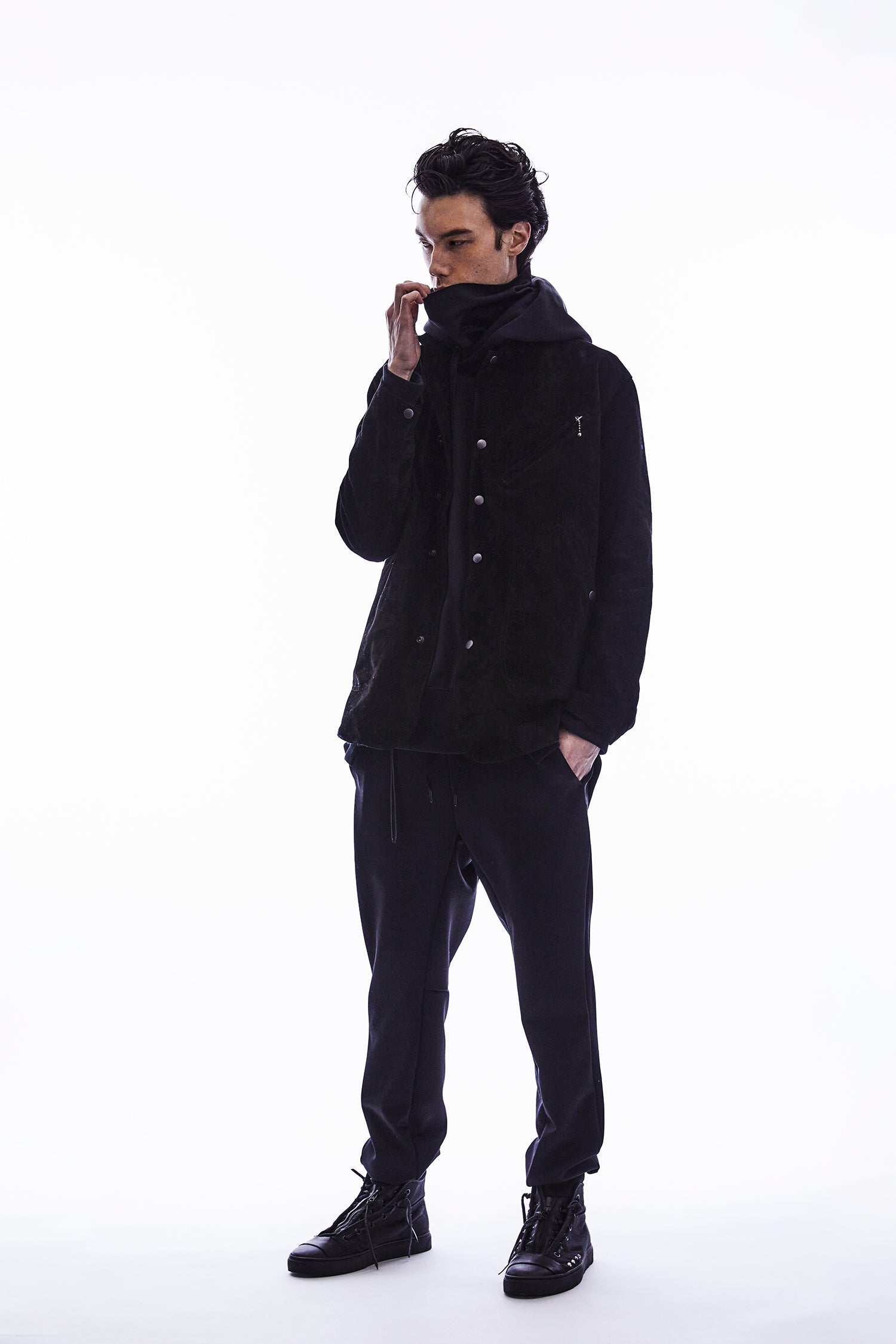 Load image into Gallery viewer, Fleece Lined CORDURA Jersey Hight Neck Hoodie - BLACK