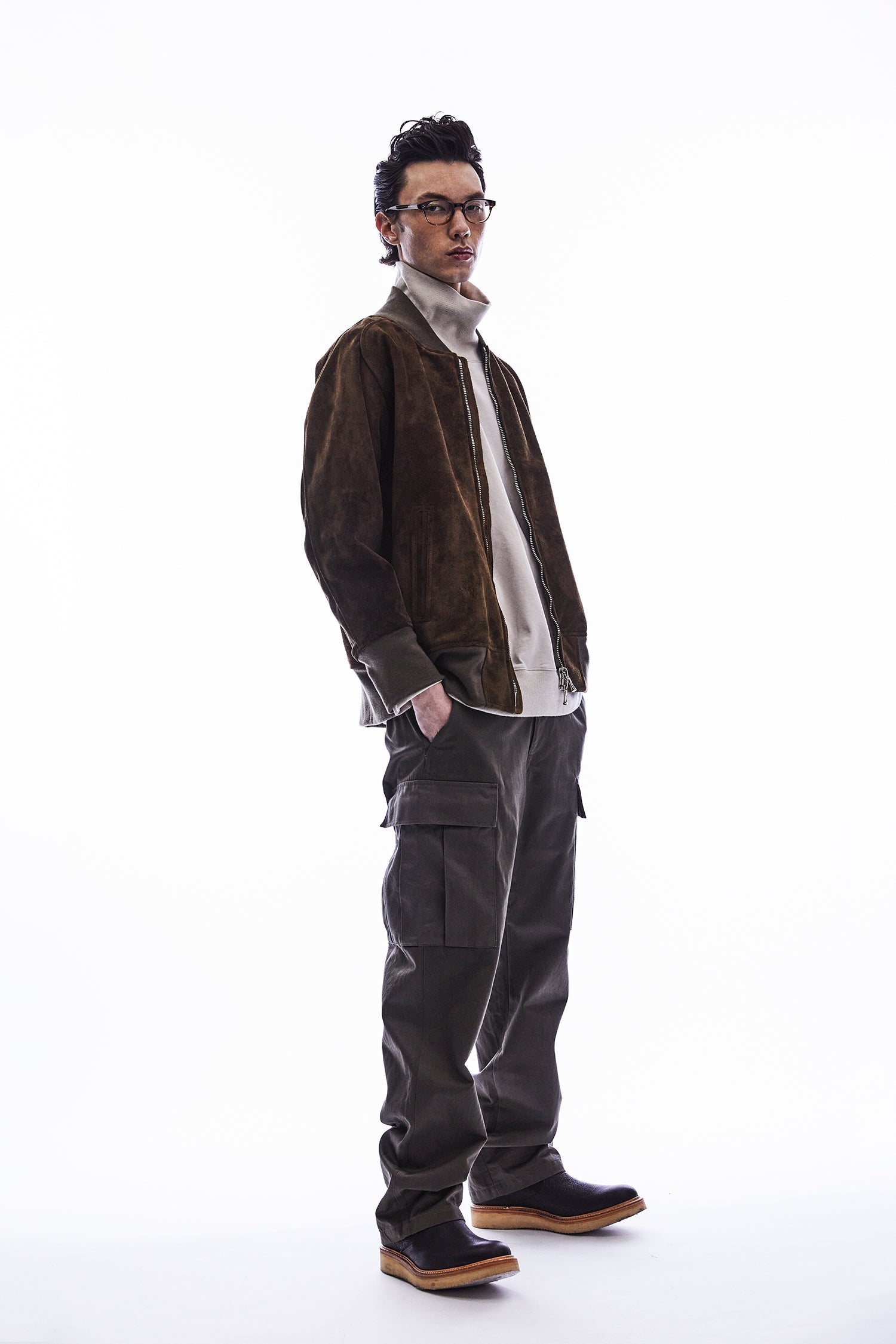 Load image into Gallery viewer, Suede Horse hide "CRANK" Blouson - BROWN KHAKI