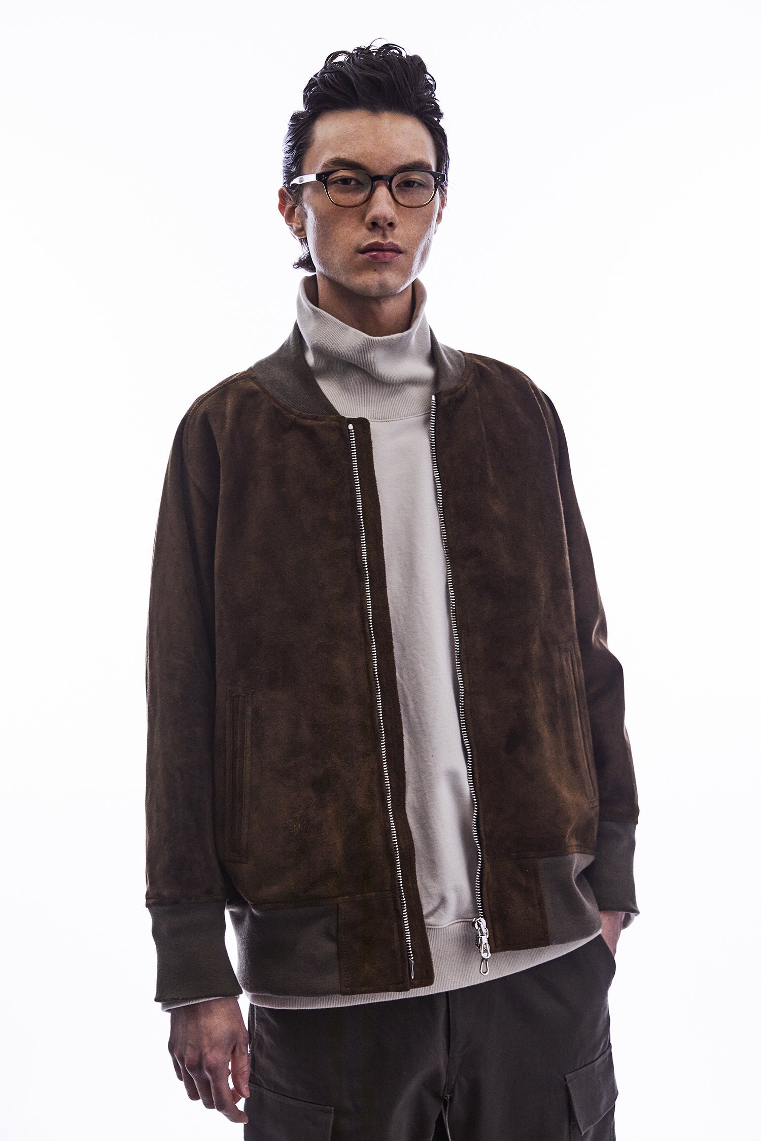 Load image into Gallery viewer, Suede Horse hide "CRANK" Blouson - BROWN KHAKI