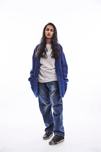 Load image into Gallery viewer, Recycled Wool Teddy Fleece Long Cardigan - BLUE