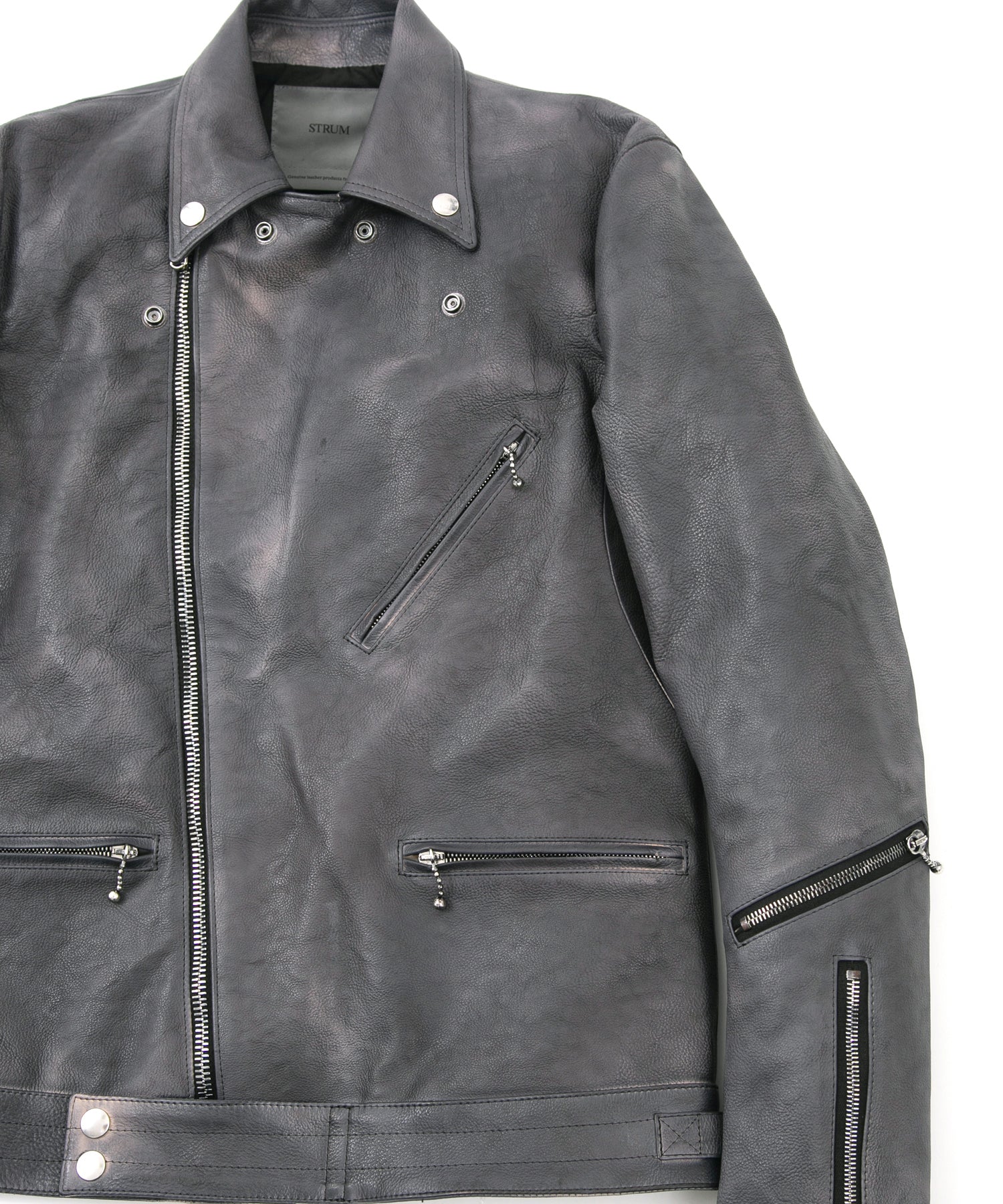 Load image into Gallery viewer, Japan Vegetable Full tanning Calf skin Garment Burning Dyed "SPEEDER" Double Riders - STEEL BLACK