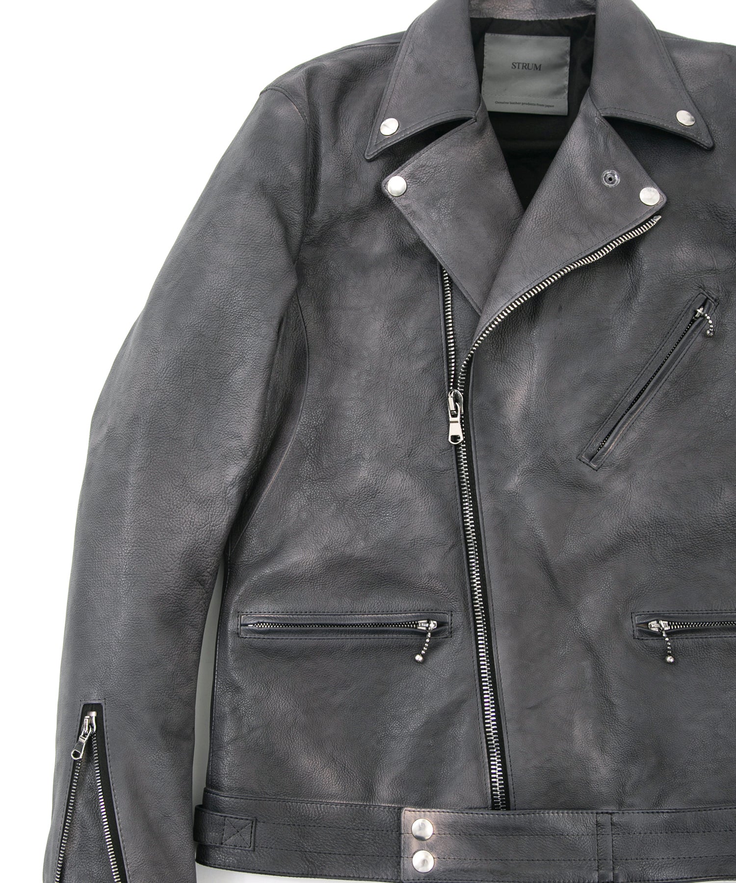 Load image into Gallery viewer, Japan Vegetable Full tanning Calf skin Garment Burning Dyed "SPEEDER" Double Riders - STEEL BLACK