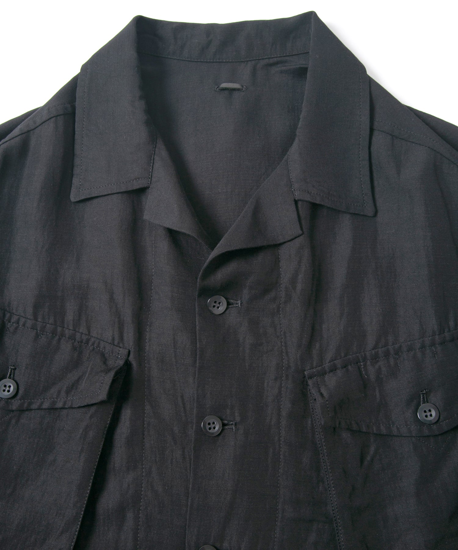 Load image into Gallery viewer, Washer Dyed Rayon&Linen Cloth Military Shirts Blouson - BLACK