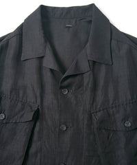 Load image into Gallery viewer, Washer Dyed Rayon&Linen Cloth Military Shirts Blouson - BLACK