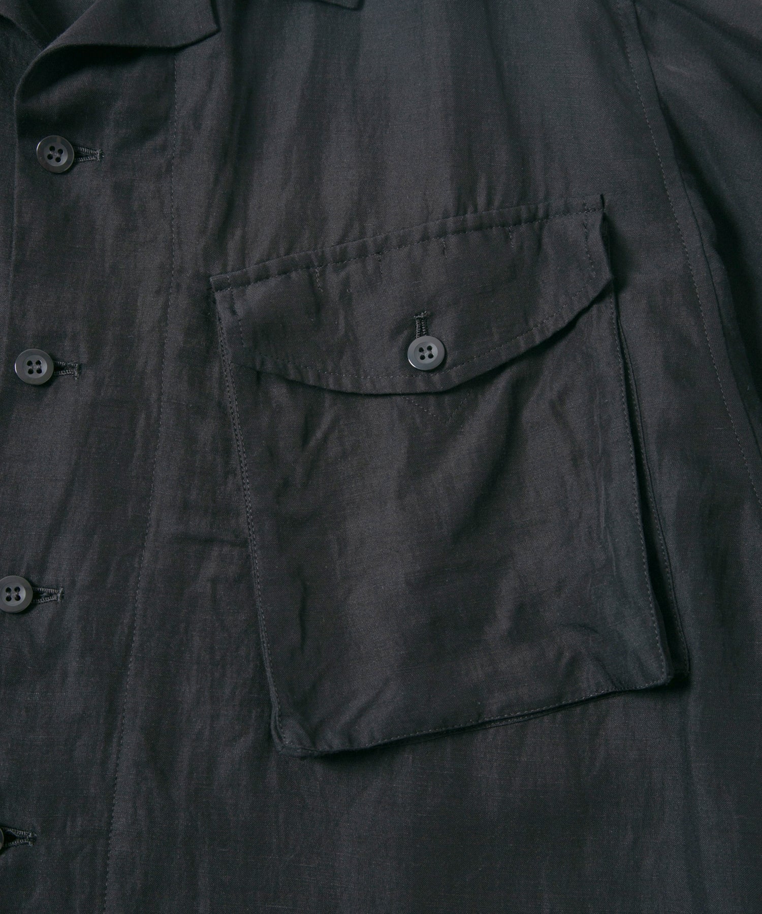 Load image into Gallery viewer, Washer Dyed Rayon&Linen Cloth Military Shirts Blouson - BLACK
