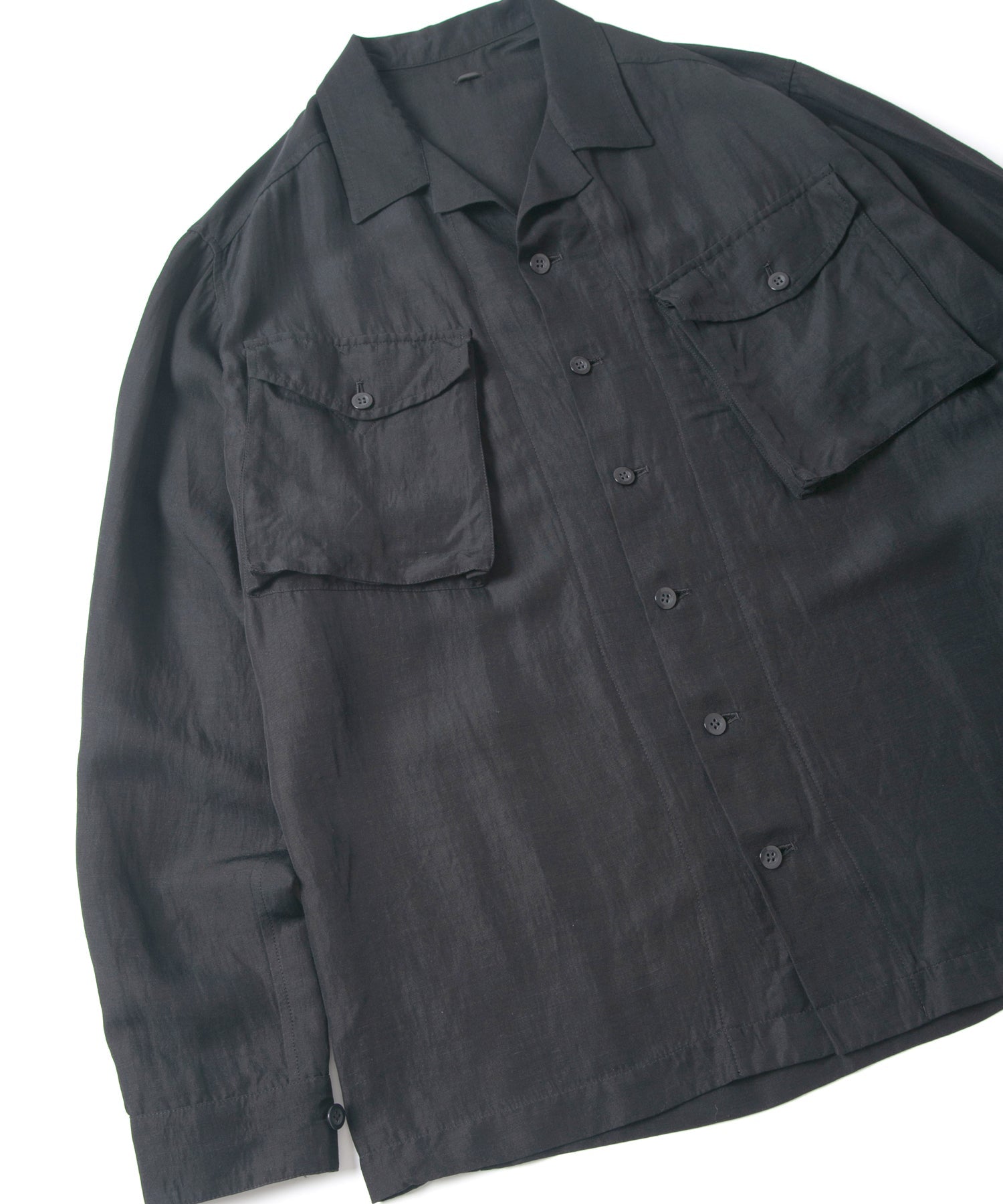 Load image into Gallery viewer, Washer Dyed Rayon&Linen Cloth Military Shirts Blouson - BLACK