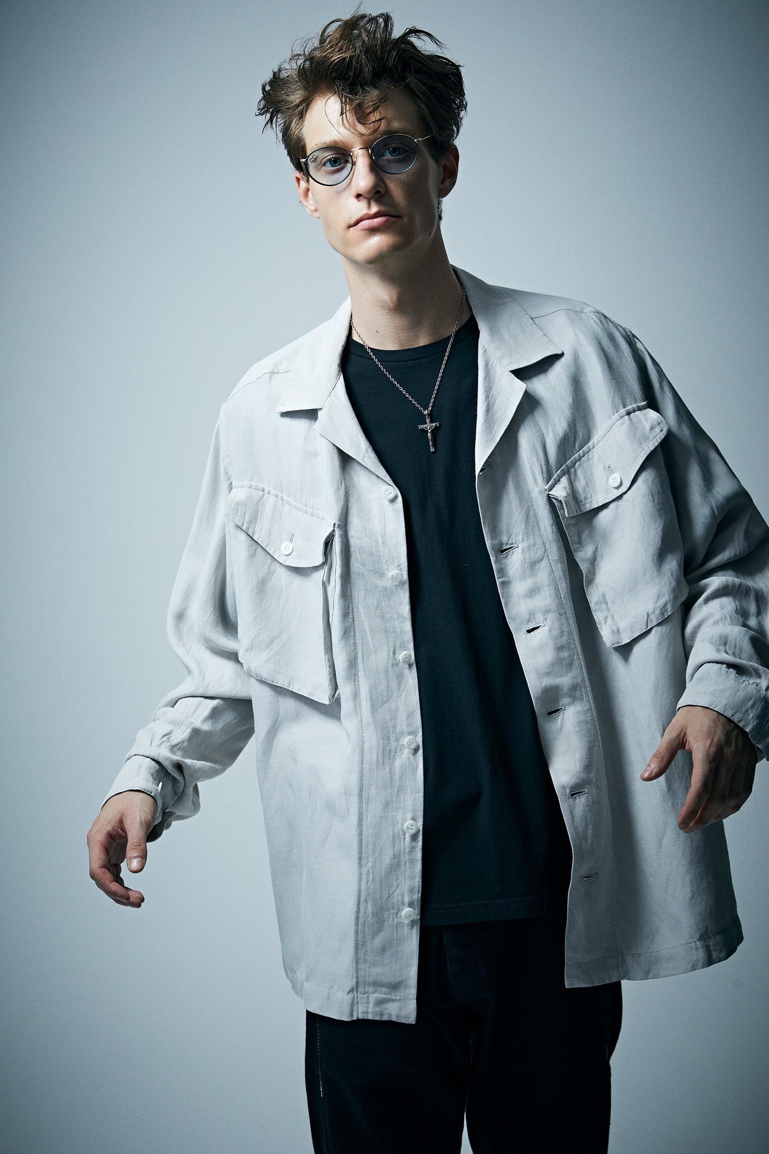 Load image into Gallery viewer, Washer Dyed Rayon&Linen Cloth Military Shirts Blouson - ASH