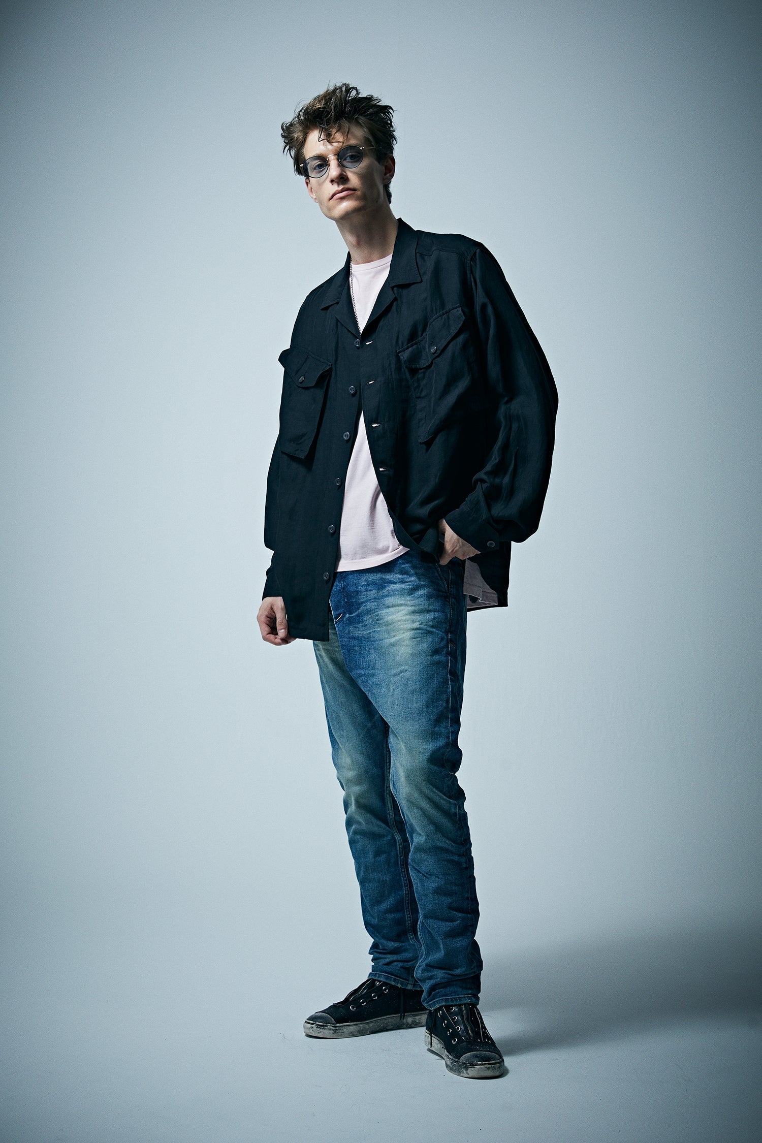 Load image into Gallery viewer, Washer Dyed Rayon&Linen Cloth Military Shirts Blouson - BLACK