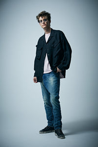 Load image into Gallery viewer, Washer Dyed Rayon&Linen Cloth Military Shirts Blouson - BLACK