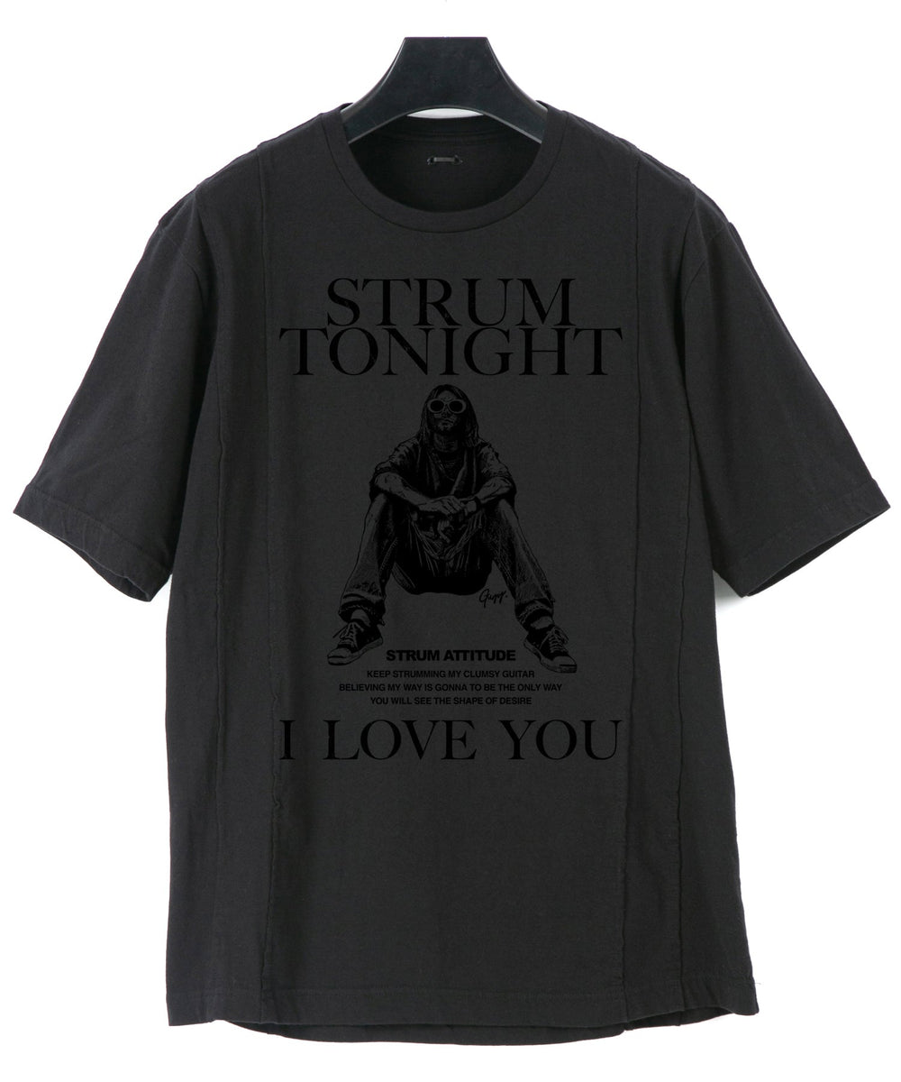 30/- ナチュラルソフト天竺 『I LOVE YOU 』Zombie ワイド Tシャツ - BLACK