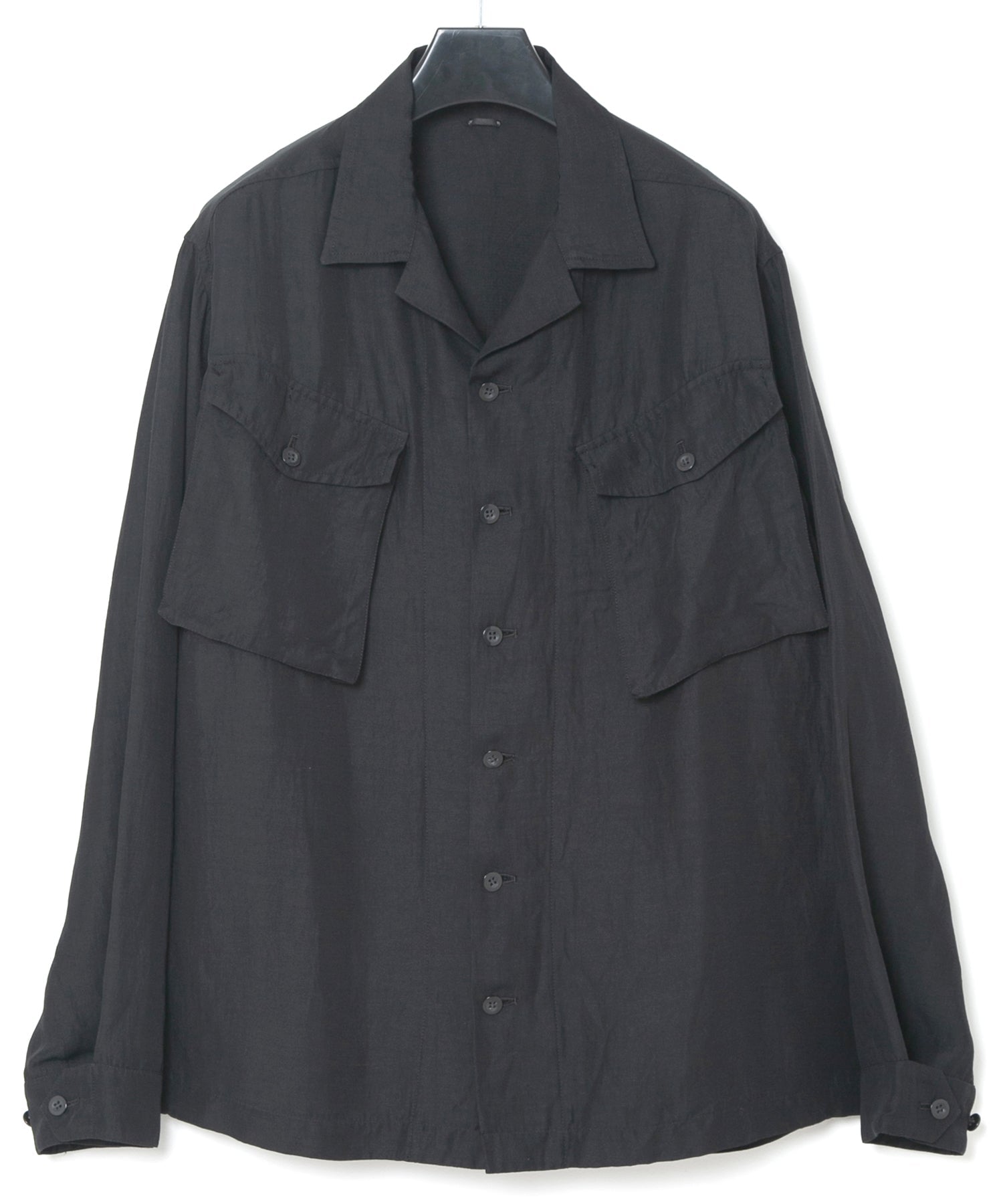Load image into Gallery viewer, Washer Dyed Rayon&Linen Cloth Military Shirts Blouson - BLACK