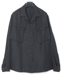 Load image into Gallery viewer, Washer Dyed Rayon&Linen Cloth Military Shirts Blouson - BLACK