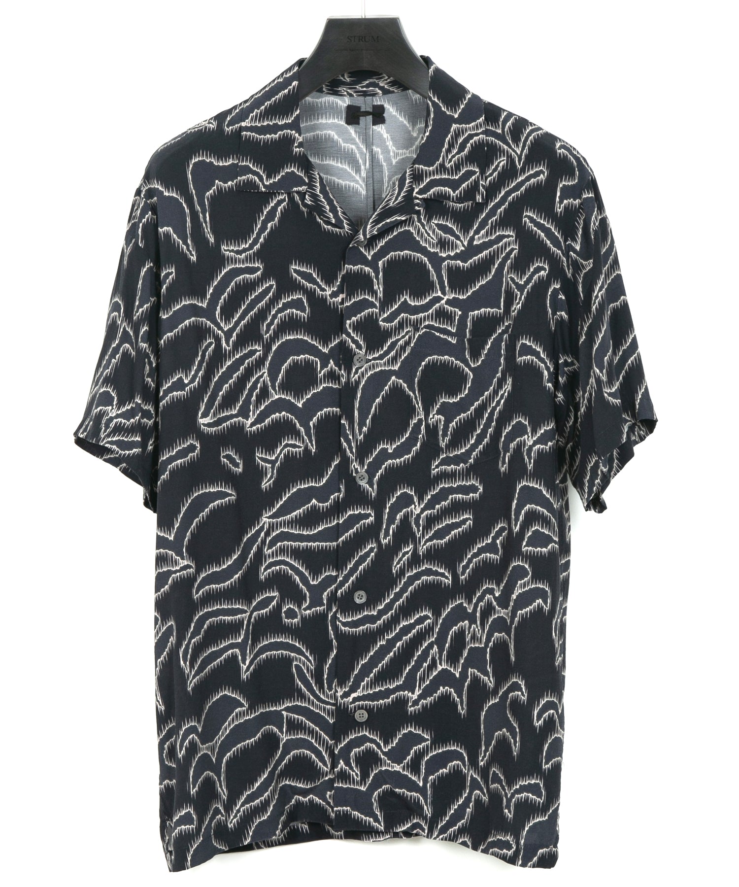 Load image into Gallery viewer, Cupra Rayon Print H/S Open Collar Shirt - BLACK
