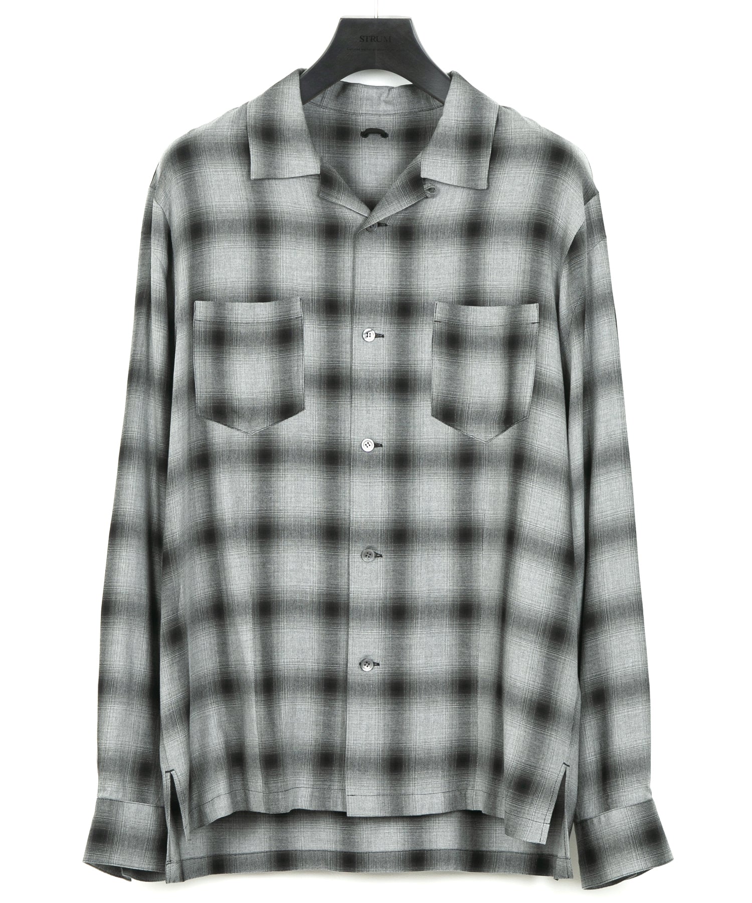 Load image into Gallery viewer, Rayon Tweed Ombre Check L/S Open Collar Shirt - BLACK