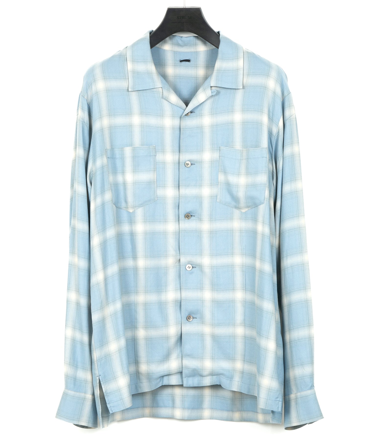 Load image into Gallery viewer, Rayon Tweed Ombre Check L/S Open Collar Shirt - BLUE