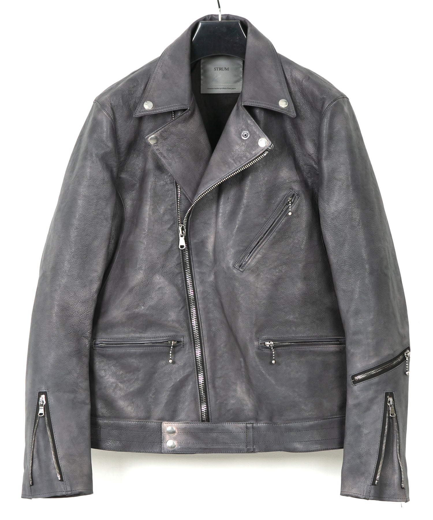 Load image into Gallery viewer, Japan Vegetable Full tanning Calf skin Garment Burning Dyed "SPEEDER" Double Riders - STEEL BLACK