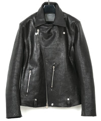 Load image into Gallery viewer, Pit Vegetable Full Tanned Shrank Steer hide HI-FLYER Double Riders Jacket - BLACK