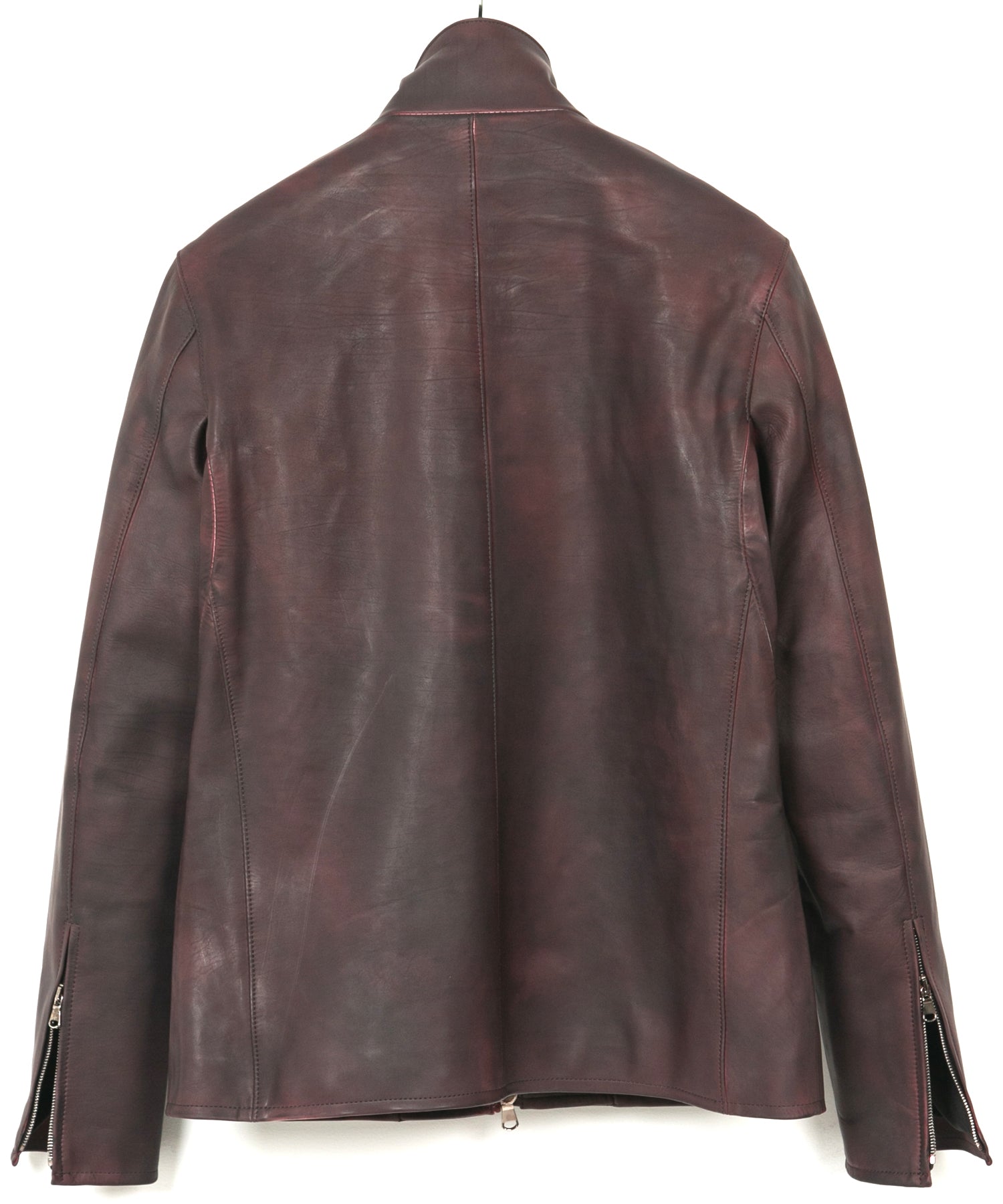 Load image into Gallery viewer, JapaneseWhite × Vegetable Tanned Calfskin Burning Dyed NINA High-neck Blouson - CRIMSON RED