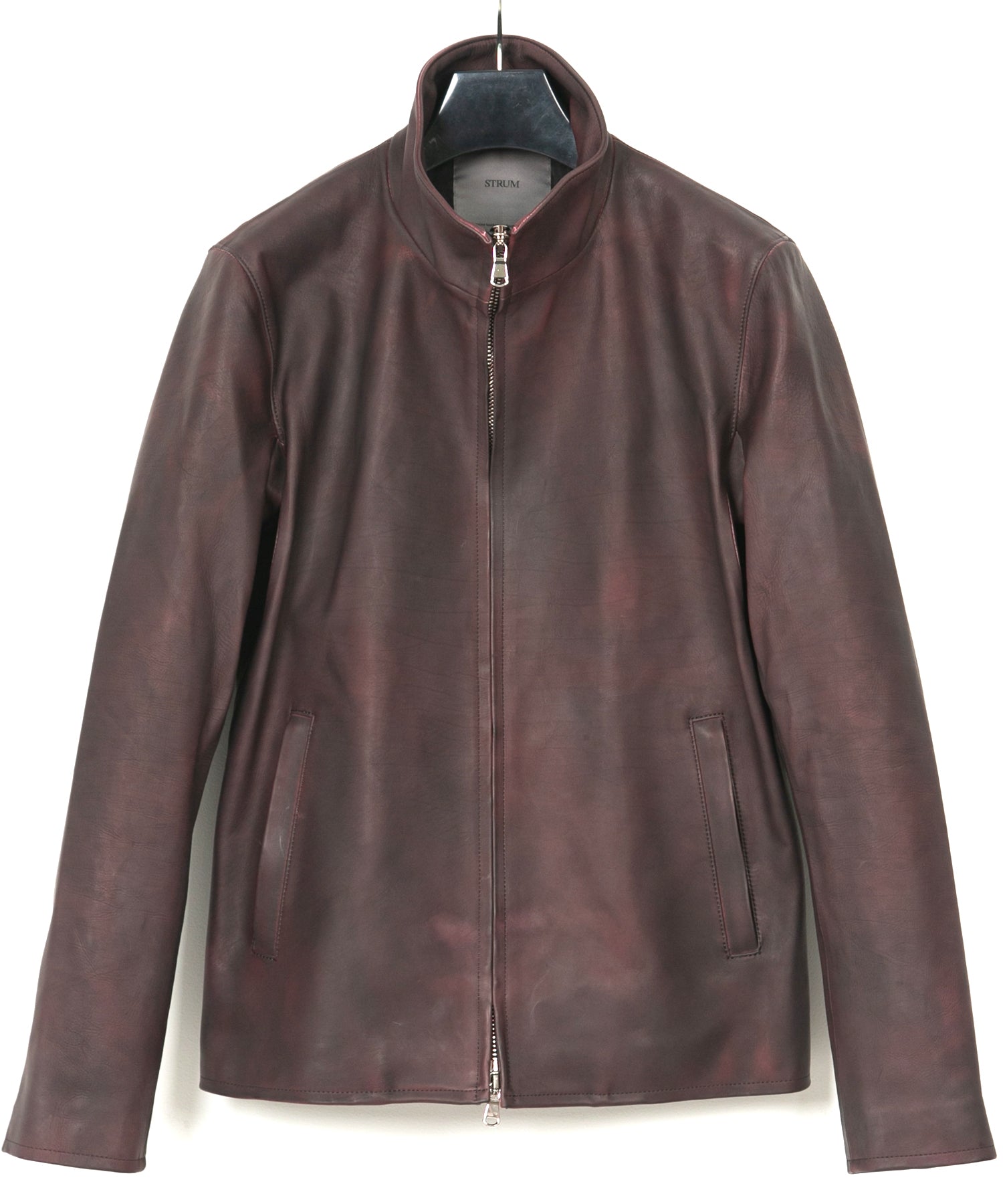 Load image into Gallery viewer, JapaneseWhite × Vegetable Tanned Calfskin Burning Dyed NINA High-neck Blouson - CRIMSON RED