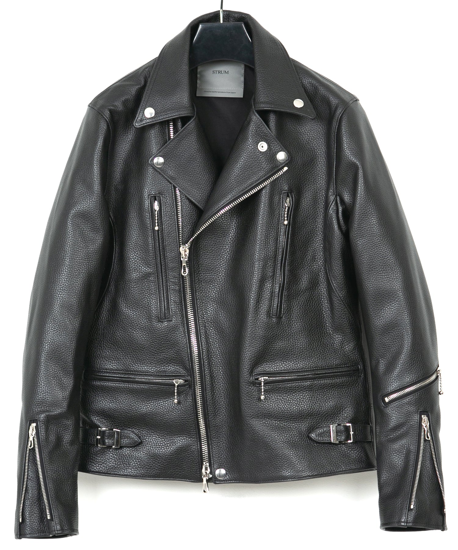 Load image into Gallery viewer, Chrome-tanned Embossed Shrunken Steer LIST Double Riders Jacket - BLACK
