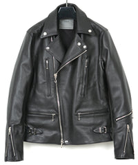 Load image into Gallery viewer, Chrome-tanned Embossed Shrunken Steer LIST Double Riders Jacket - BLACK