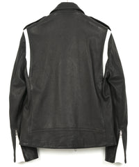 Load image into Gallery viewer, White tanned and black dyed deerskin 2 tone JOEY double rider jacket - BLACK × WHITE