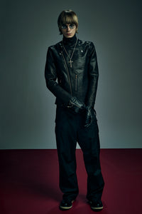 Load image into Gallery viewer, Pit Vegetable Full Tanned Shrank Steer hide HI-FLYER Double Riders Jacket - BLACK