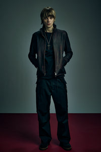 Load image into Gallery viewer, JapaneseWhite × Vegetable Tanned Calfskin Burning Dyed NINA High-neck Blouson - CRIMSON RED